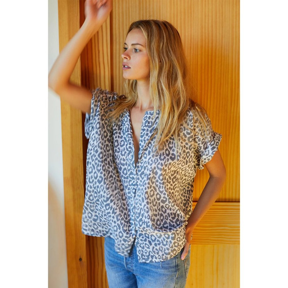 Emerson Fry India collection grey leopard button down shirt - Picture 1 of 6